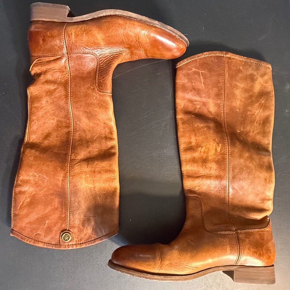 Frye Melissa Button Cognac Leather Riding Boots 3475449-COG Brown Womens 9.5 B